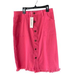 Pink Button-Front Pencil Skirt